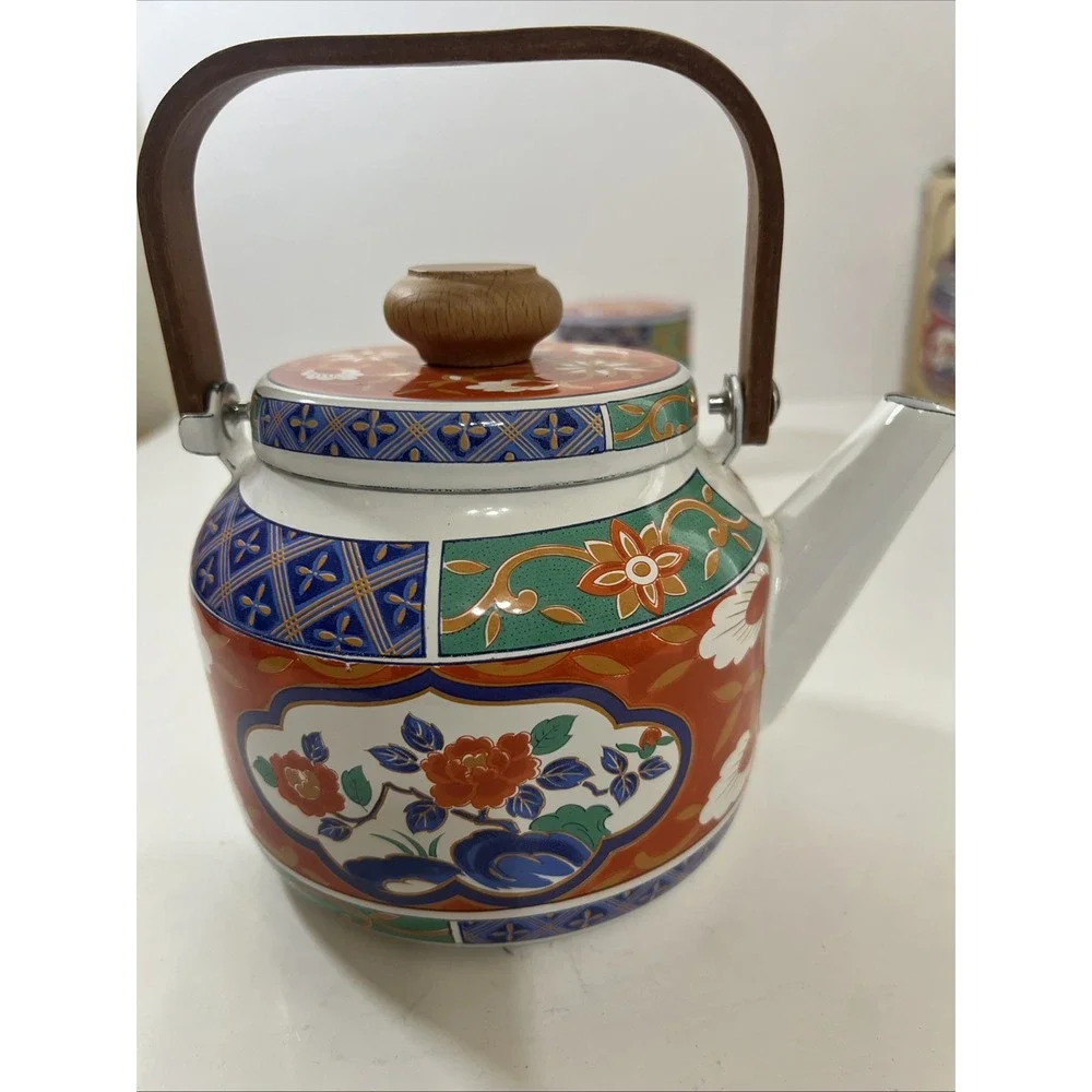 Tea Set 3piece tea set From Japan, Hand Painted,‎ Porcelain Enamel Wood Handle